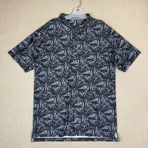 Sunday Crew Polo Shirt Mens XL Gray Floral Golf Performance Stretch UPF 50+